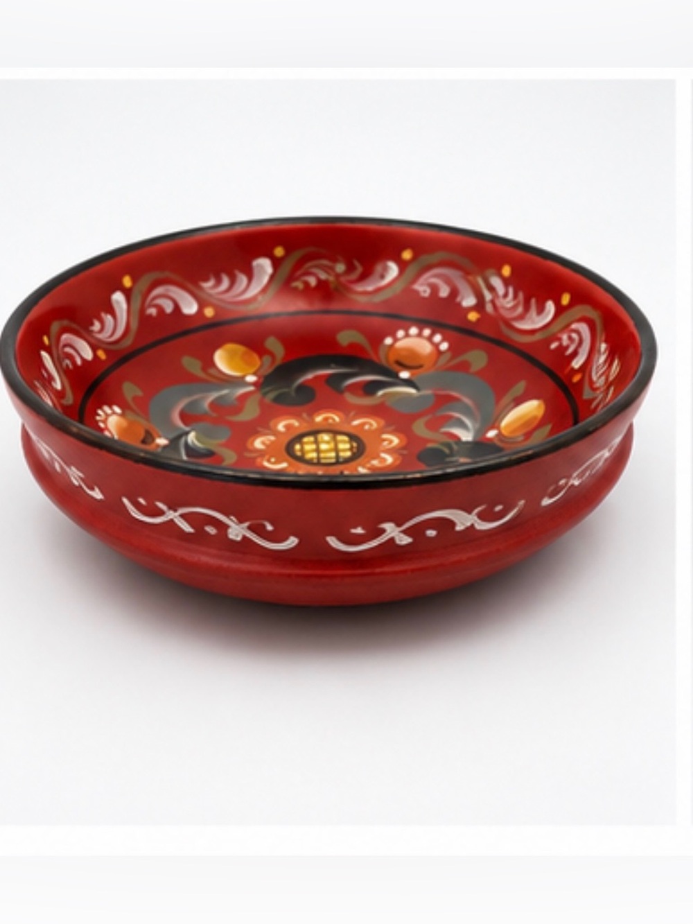 Hildeh Ekeroth hand painted red floral wooden bowl, made in Norway